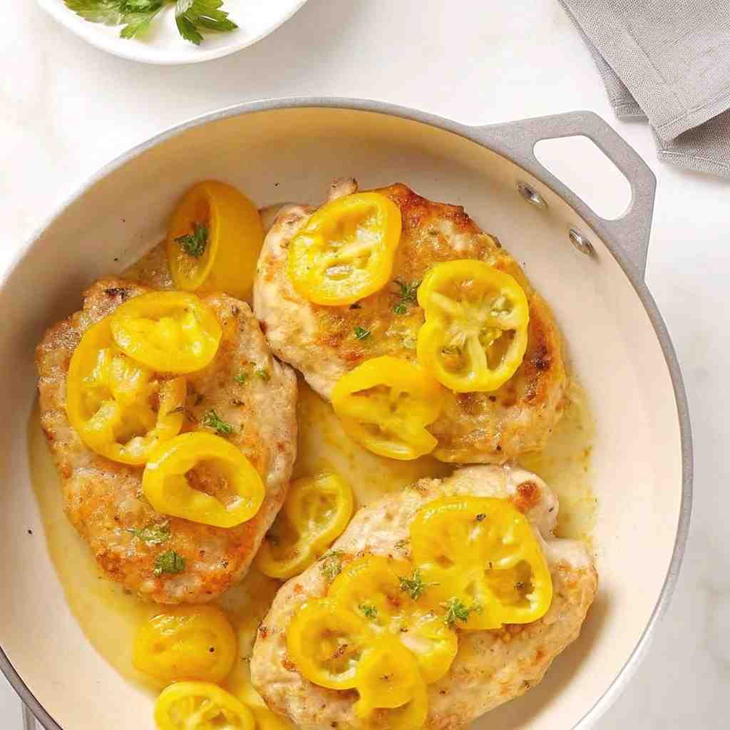 3-Ingredient Banana Pepper Chicken - tender with chopped chives and lemon slices
