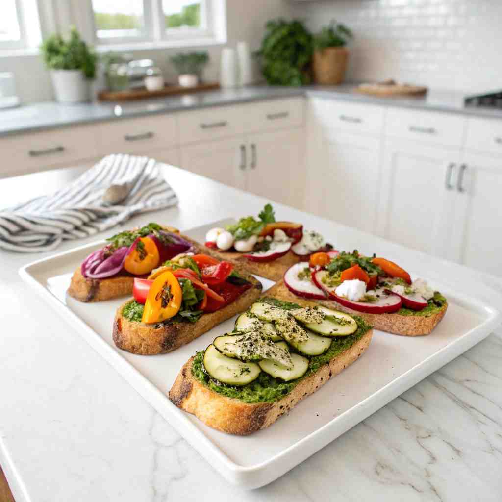 5-Minute Summer Toasts - beautifully cooked texture with balanced colors and appetizing finish with cracked black pepper and olive oil