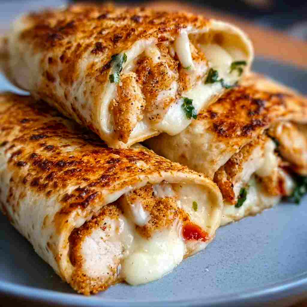 Air Fryer Chicken Mozzarella Wraps - tender with chopped chives and lemon slices