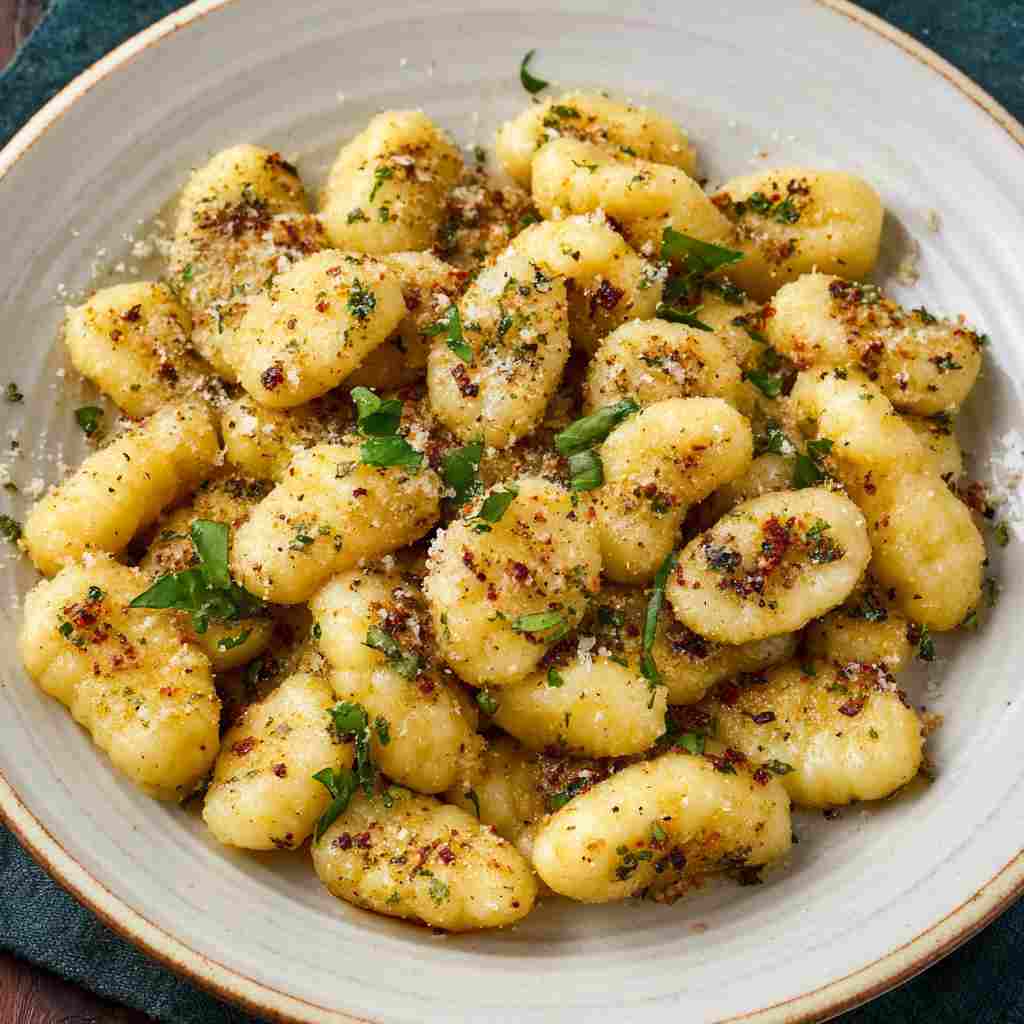 Air Fryer Gnocchi - tender pasta pockets smothered in rich flavorful sauce with chopped flat-leaf parsley and red pepper flakes