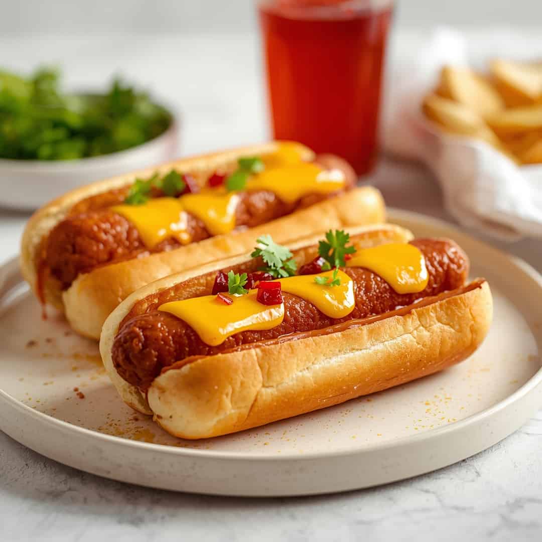 Air Fryer Grilled Cheese Hot Dogs - smooth creamy dipping consistency with baked bubbly top with chopped parsley and grated cheese
