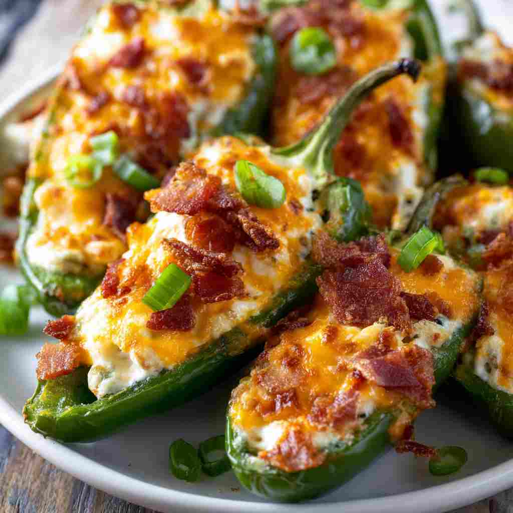 Air Fryer Jalapeno Poppers - smooth creamy dipping consistency with baked bubbly top with chopped parsley and grated cheese