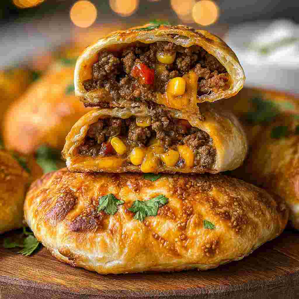 Air Fryer Taco Bombs - seasoned crunchy edges with vibrant dipping sauce with fresh cilantro leaves and sliced jalapeños