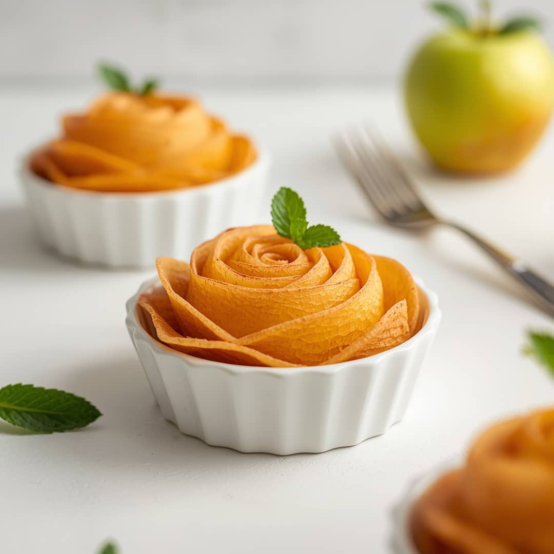 Apple Roses Dessert - homemade dish showcasing wholesome fresh ingredients with microgreens and lemon zest