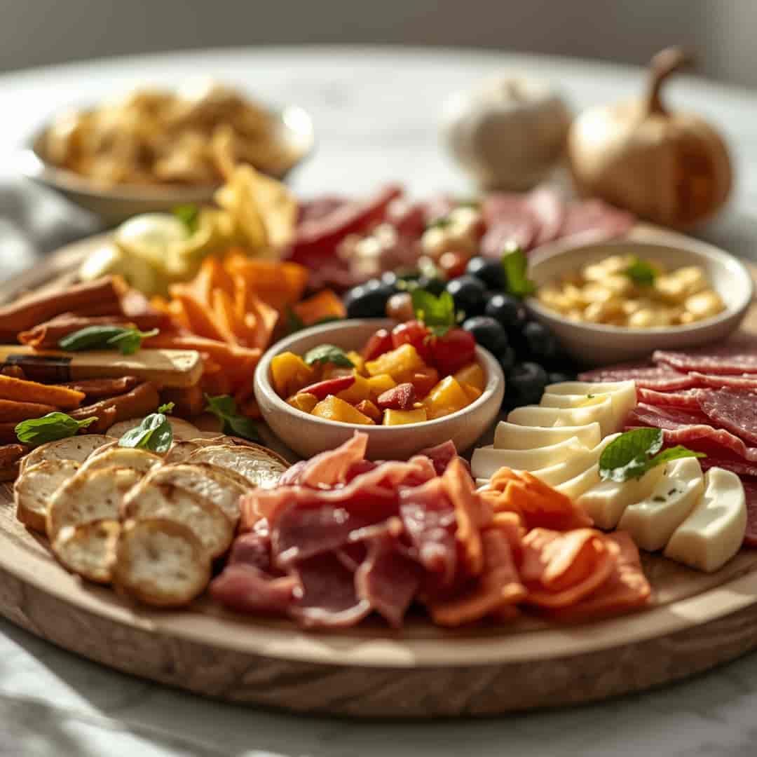 Assemble Fall Charcuterie Board - homemade dish showcasing wholesome fresh ingredients with microgreens and lemon zest