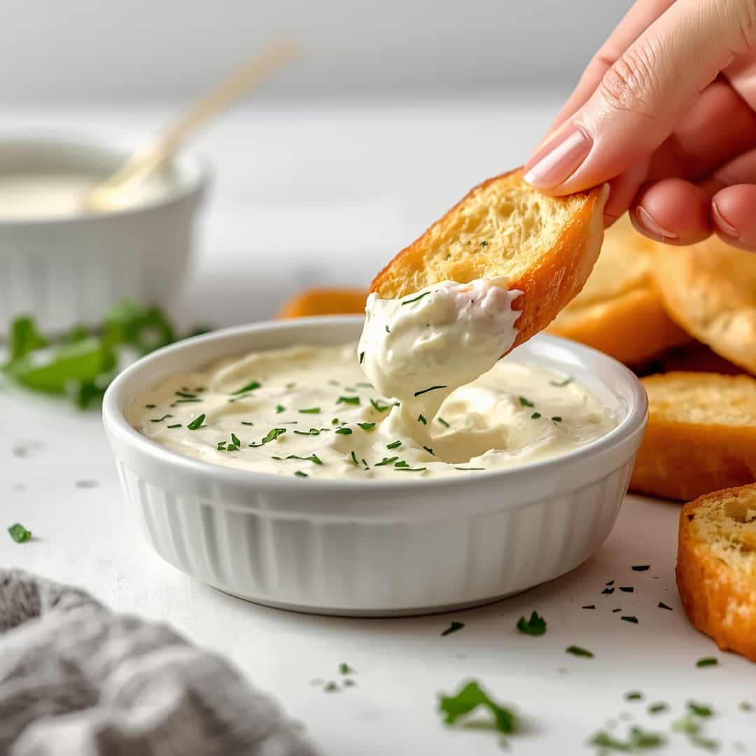 Baked Garlic Bread Dip - delicate flaky crust with warm caramelized edges with fresh garden berries and mint