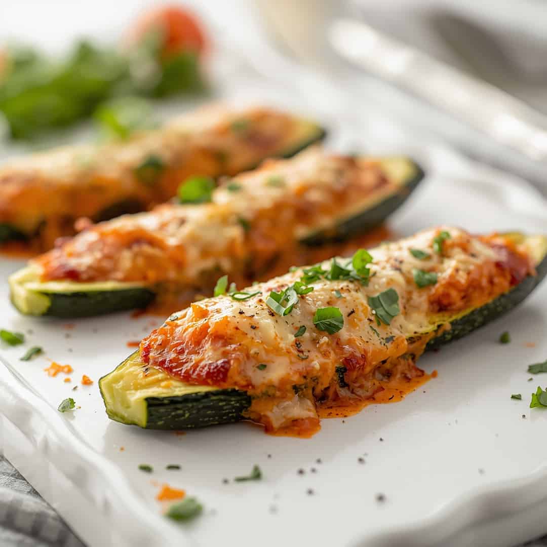 Baked Parmesan Zucchini - beautifully cooked texture with balanced colors and appetizing finish with cracked black pepper and olive oil