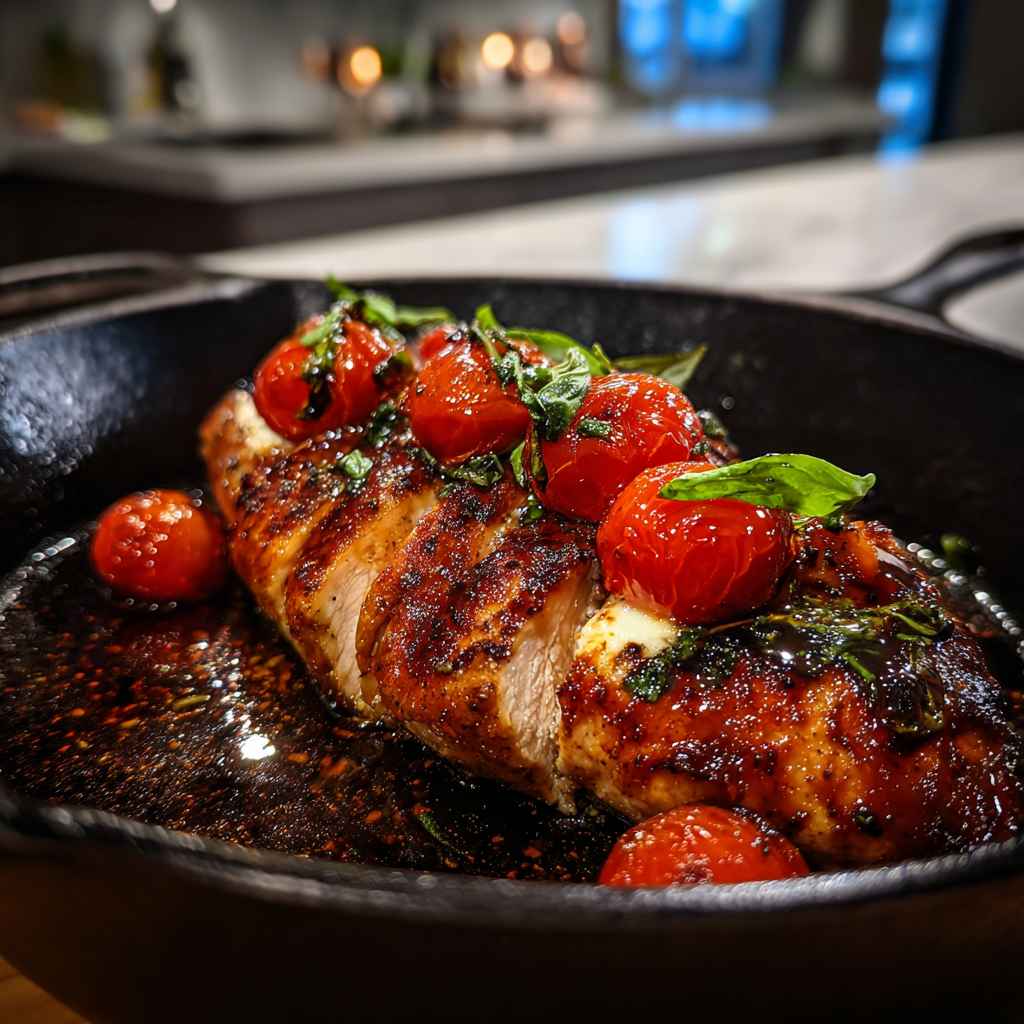 Balsamic Baked Chicken Breast - tender with chopped chives and lemon slices