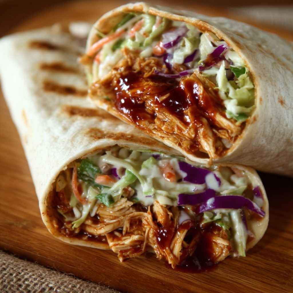 BBQ Chicken Coleslaw Wraps - delicate fresh leaves tossed with vibrant seasonal toppings with toasted seeds and crumbled cheese