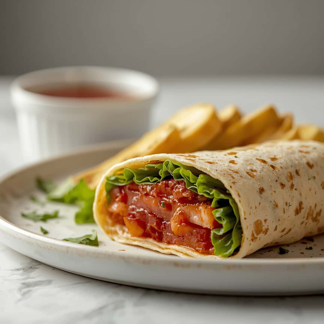 Best BLT Wraps Secret Sauce - beautifully cooked texture with balanced colors and appetizing finish with cracked black pepper and olive oil