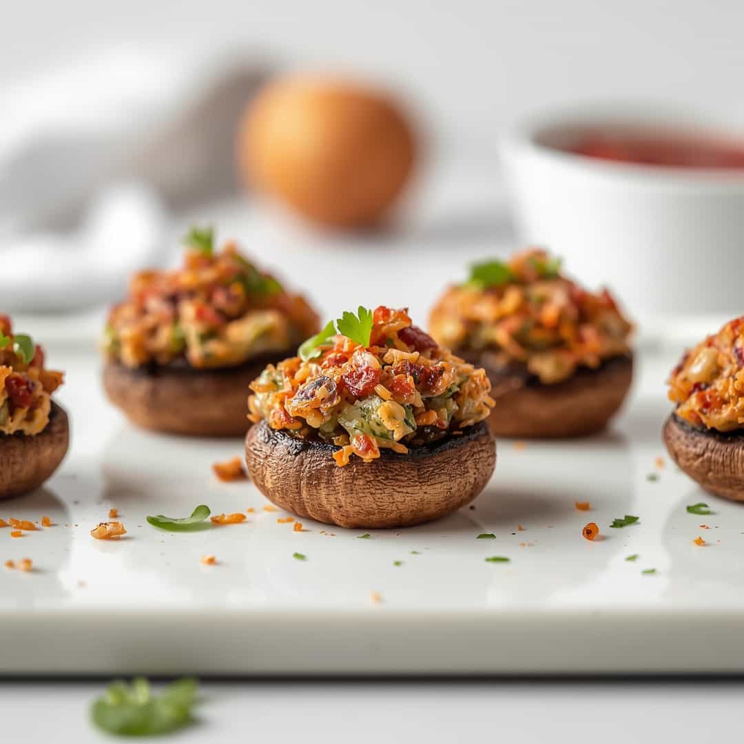Best Christmas Stuffed Mushrooms - beautifully cooked texture with balanced colors and appetizing finish with cracked black pepper and olive oil