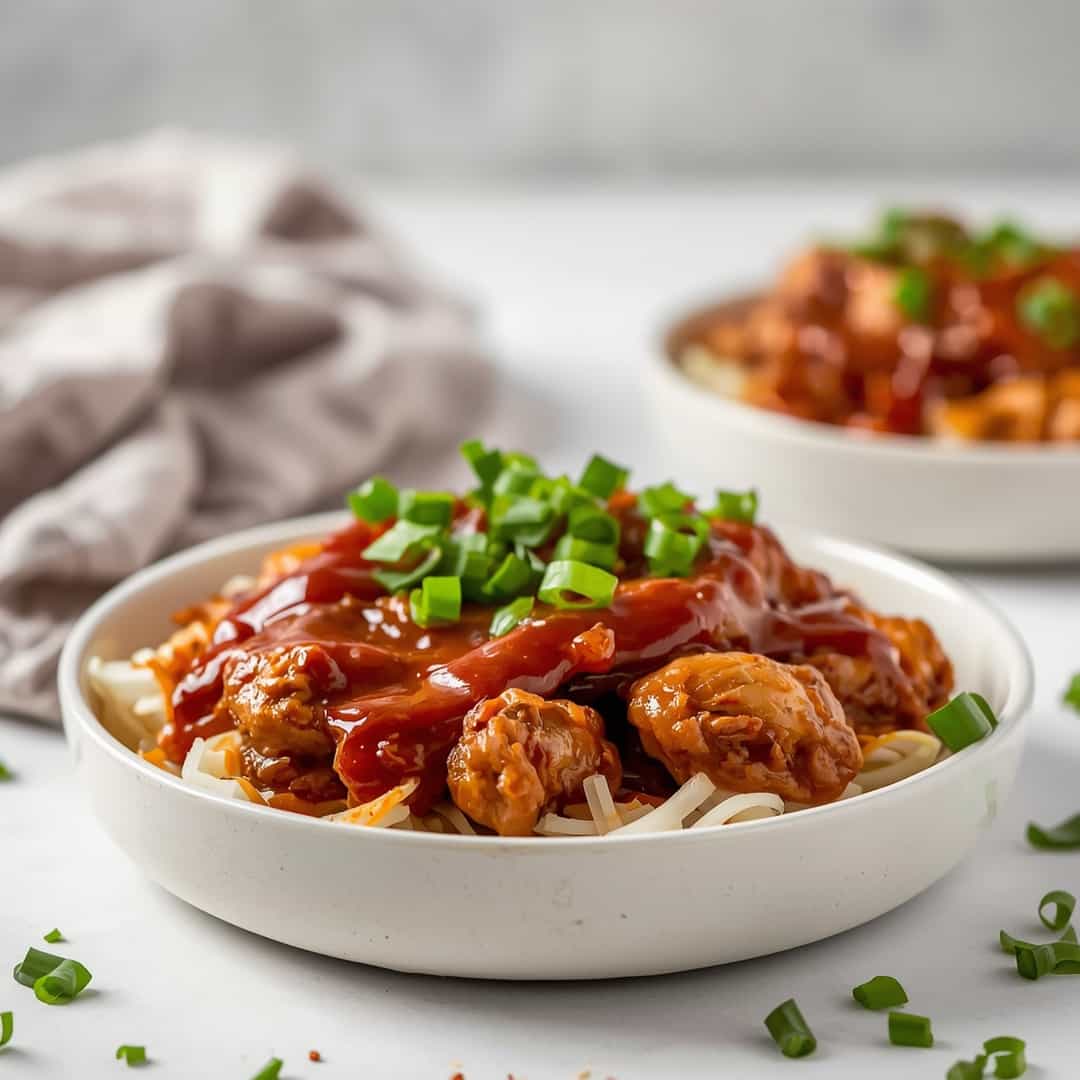 Best Crockpot BBQ Chicken - crispy golden skin with aromatic herb seasoning with fresh thyme leaves and roasted garlic cloves