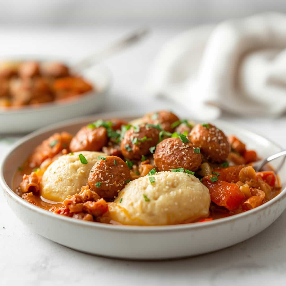Best Crockpot Pierogi Casserole Kielbasa - moist with a dollop of whipped topping