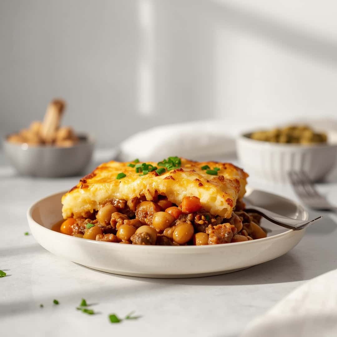 Best Quick Easy Shepherd's Pie - rich velvety layer with crisp golden edges with a delicate dusting of powdered sugar