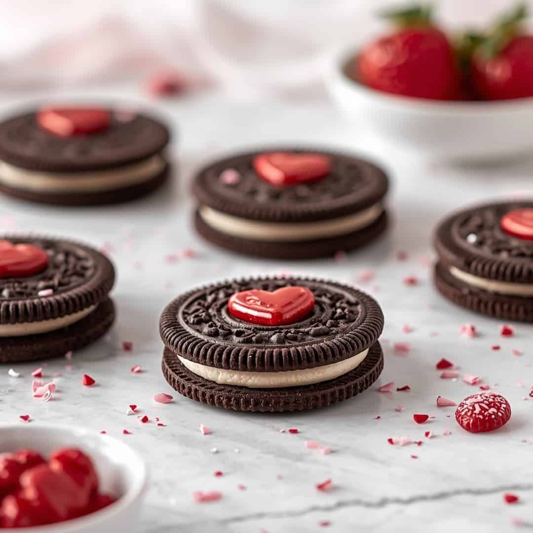 Best Valentine's Day Oreo Cookies - chewy soft-baked center and crisp edges with drizzled melted chocolate