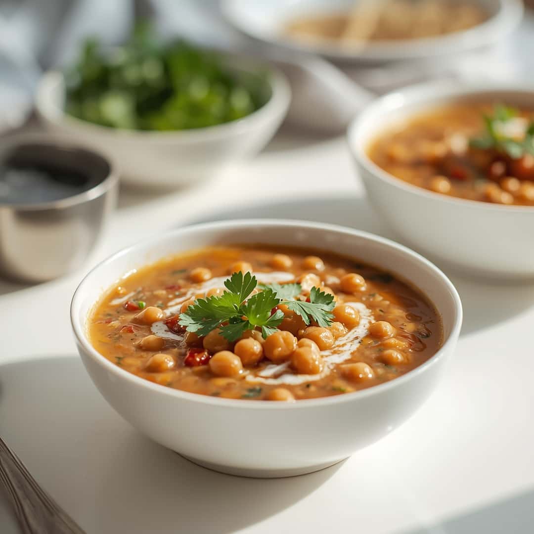 Black eyed pea soup - steaming with a swirl of cream and cracked black pepper