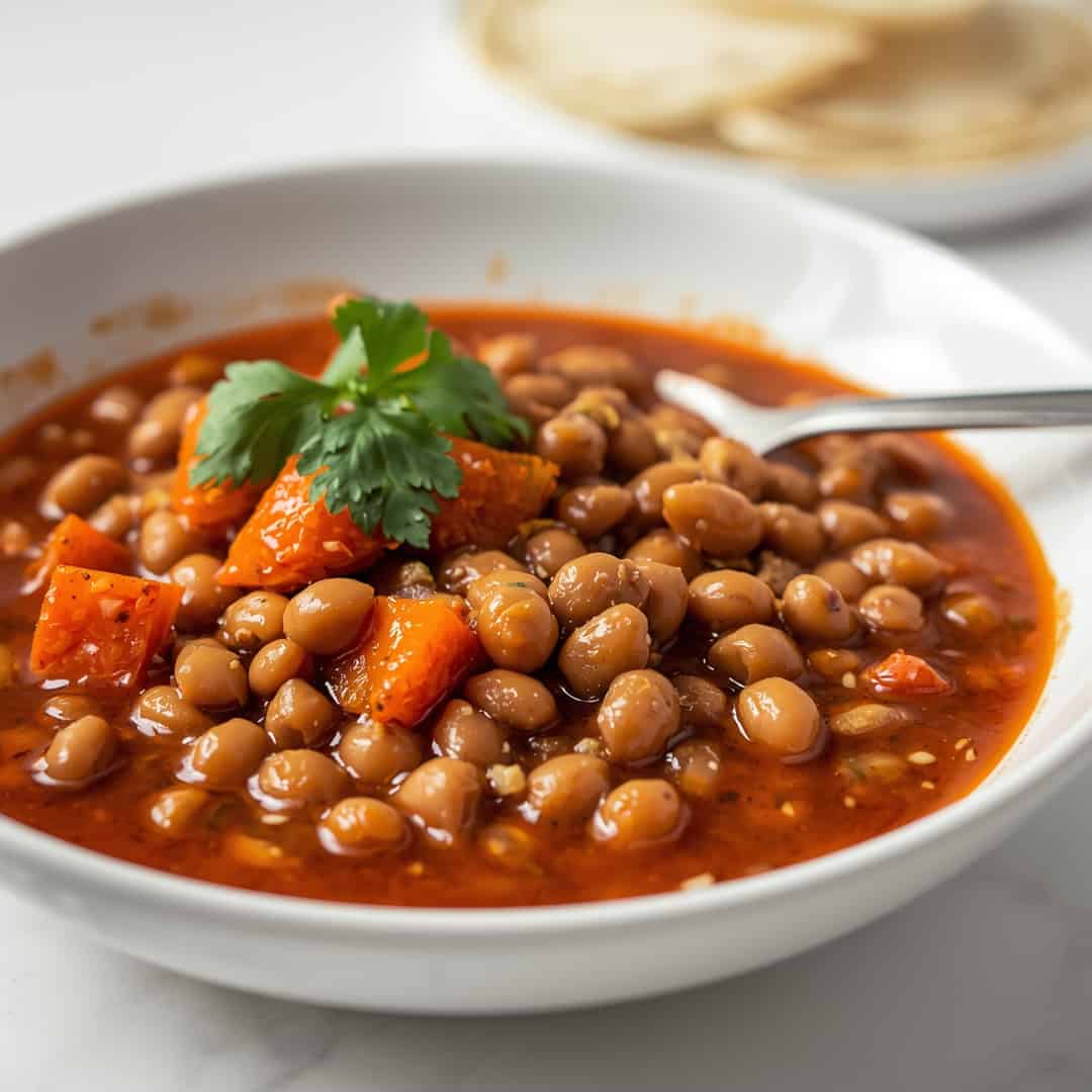 Black eyed pea stew - comforting homemade broth with tender vegetables with chopped fresh Italian parsley