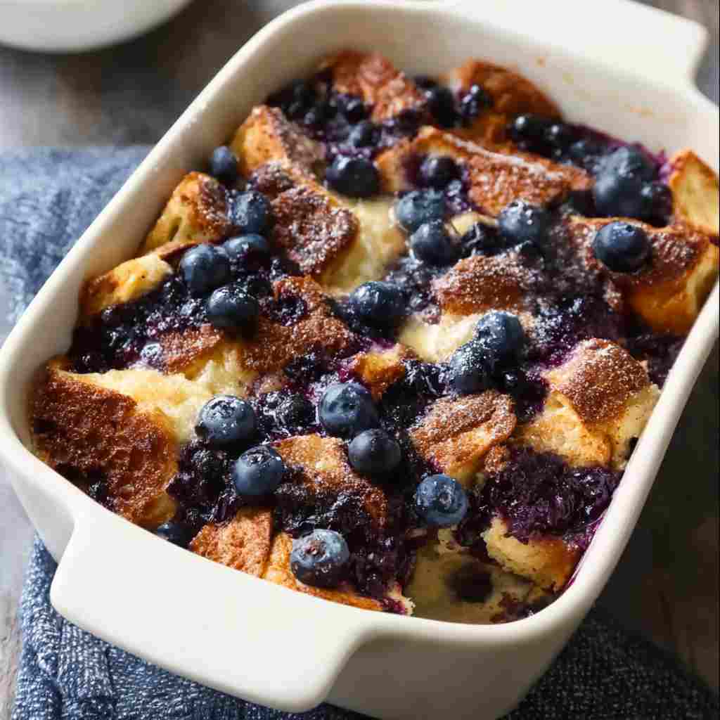 Blueberry French Toast Casserole - homemade dish showcasing wholesome fresh ingredients with microgreens and lemon zest