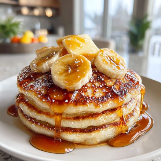 Brown Sugar Banana Pancakes - tender with a light drizzle of sweet glaze