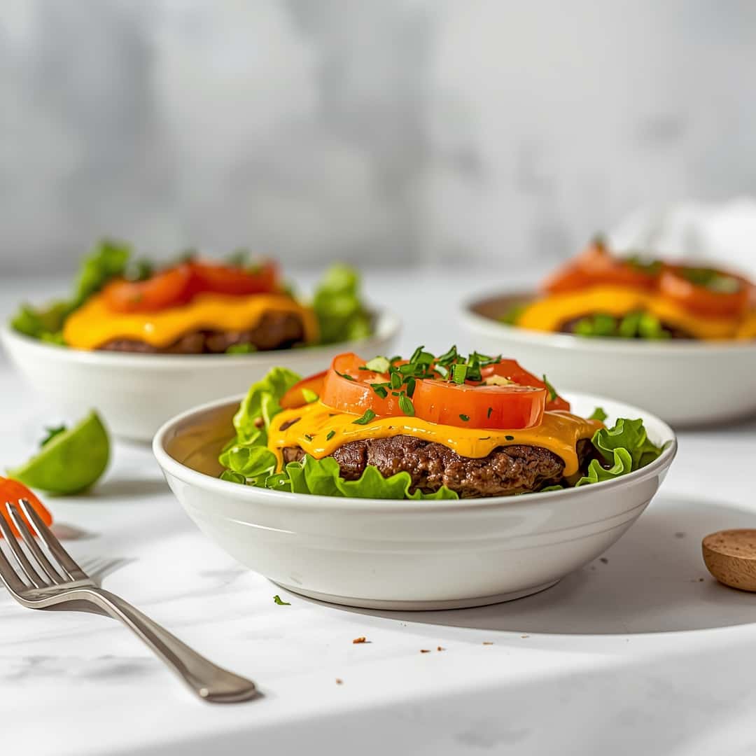 Burger Bowls Recipe - crisp garden greens with fresh cracked pepper and lemon wedges