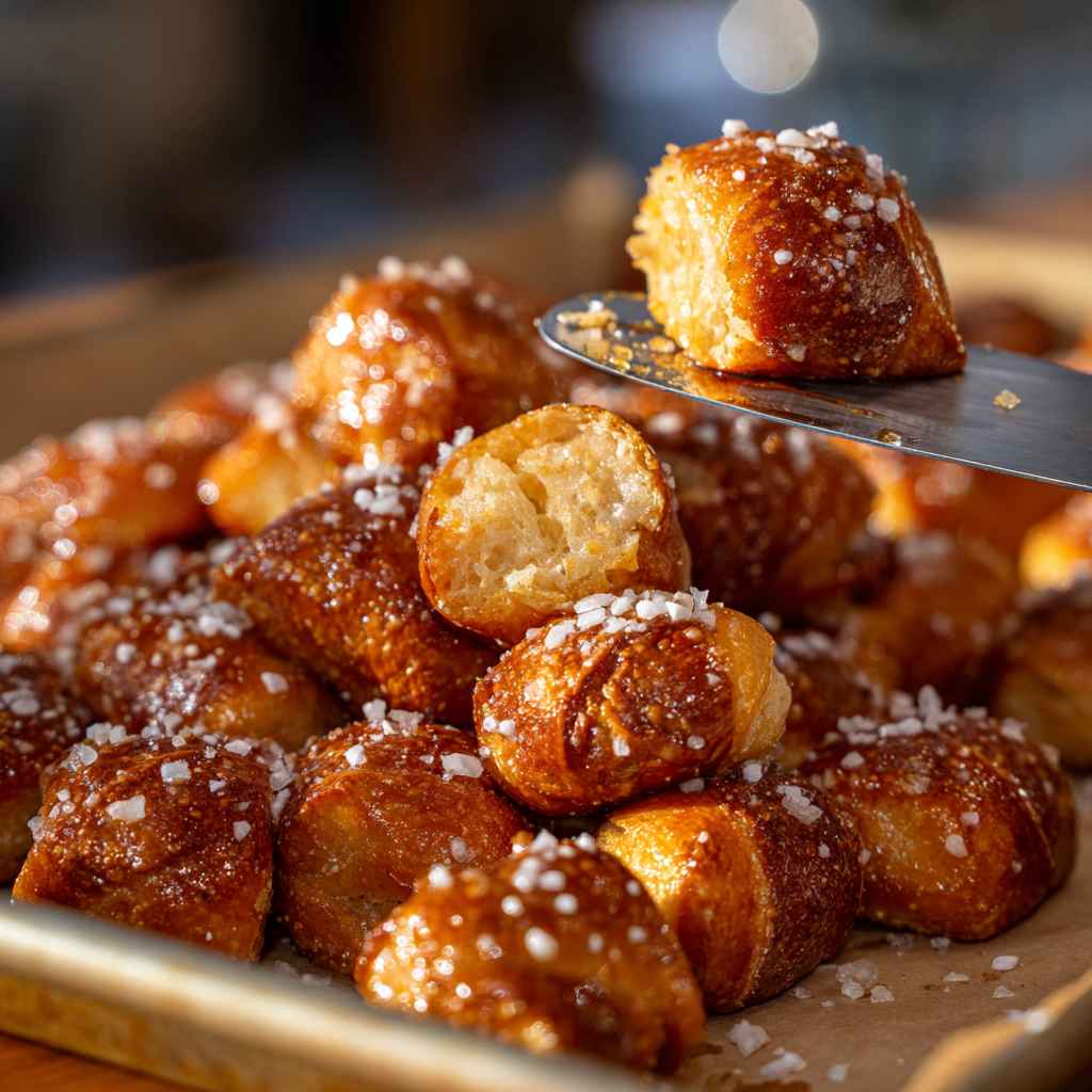 Buttery Soft Pretzel Bites - chewy soft-baked center and crisp edges with drizzled melted chocolate