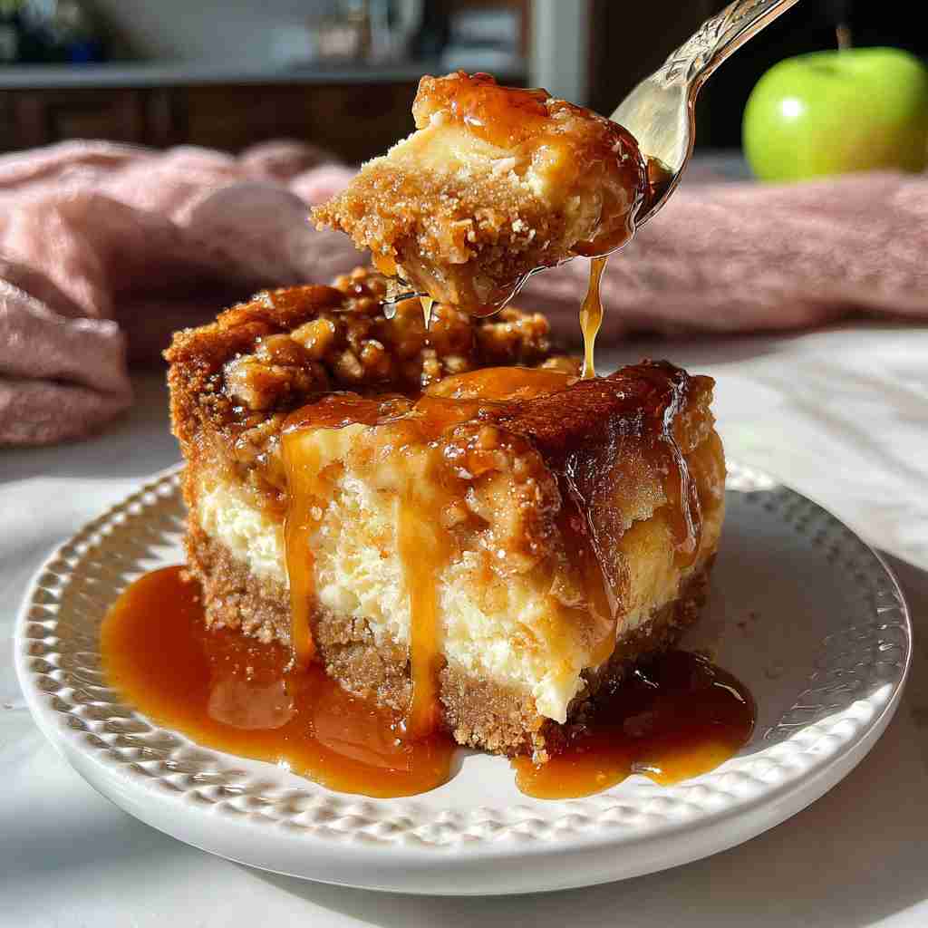 Caramel Apple Cheesecake Bars Recipe - moist with a dollop of whipped topping