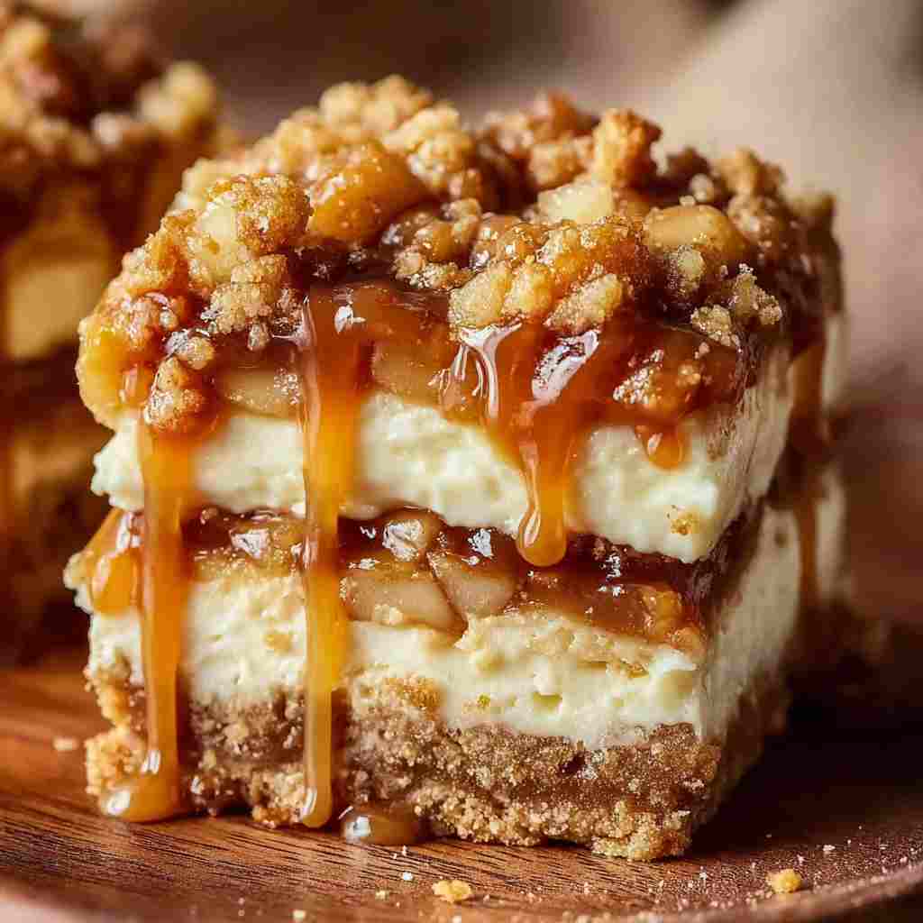 Caramel Apple Cheesecake Bars - tender with a light drizzle of sweet glaze