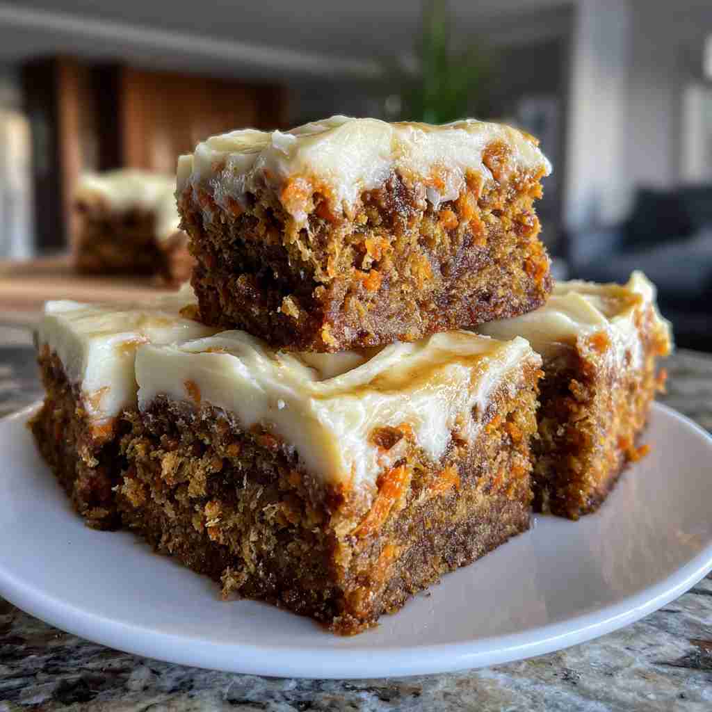 Carrot Cake Bars - rich velvety layer with crisp golden edges with a delicate dusting of powdered sugar