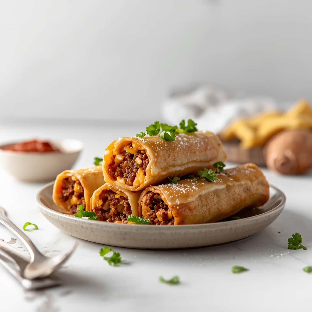 Cheeseburger Eggrolls Recipe - tender slow-cooked meat with deep savory glaze with fresh parsley and cracked peppercorns