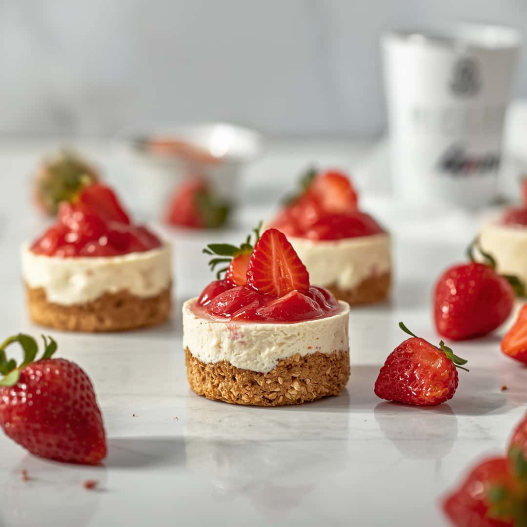 Cheesecake Deviled Strawberries - rich velvety layer with crisp golden edges with a delicate dusting of powdered sugar