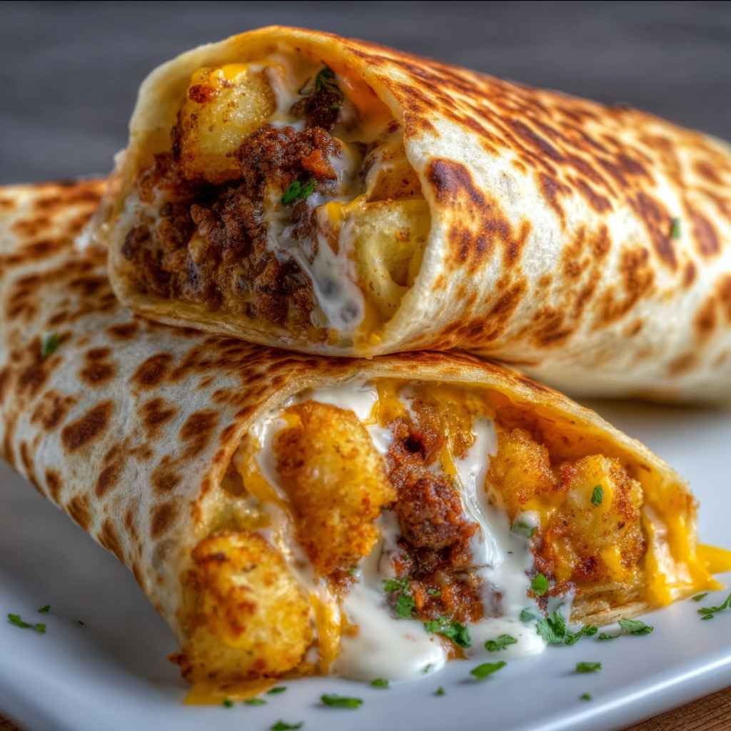 Cheesy Potato Burritos Recipe - beautifully cooked texture with balanced colors and appetizing finish with cracked black pepper and olive oil