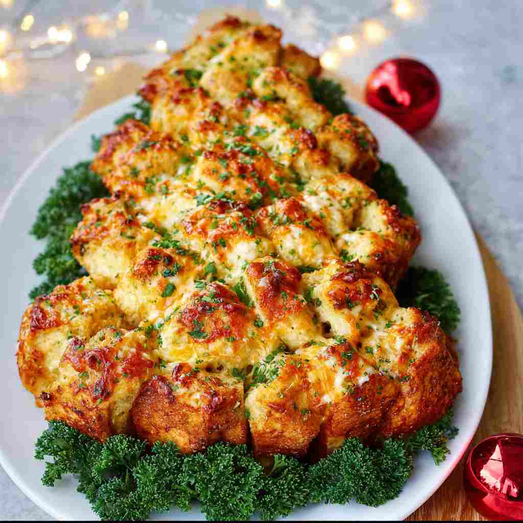 Cheesy Pull Apart Christmas Bread - tender with a light drizzle of sweet glaze