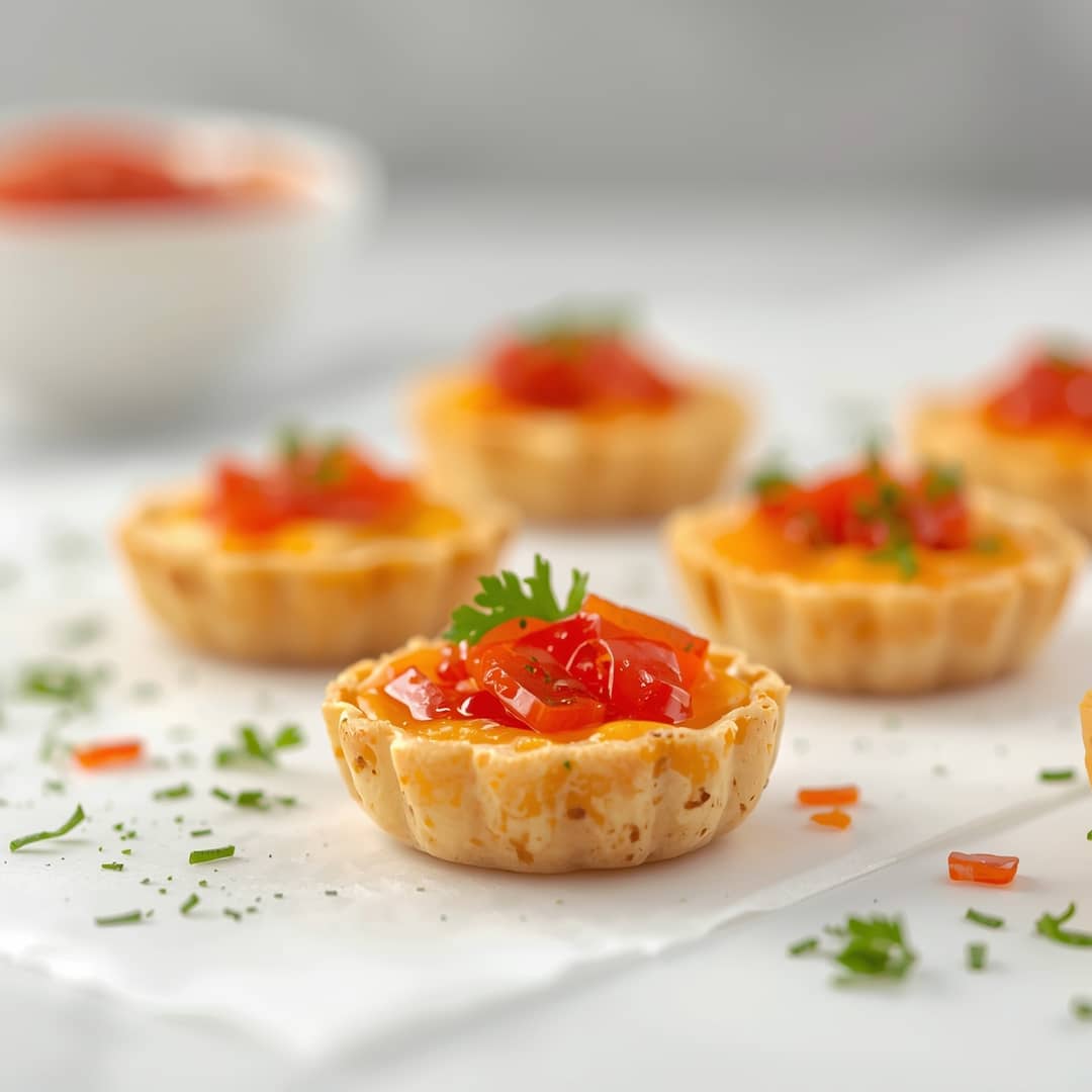 Cheesy Thumbprint Appetizers Hot Pepper Jelly - smooth creamy dipping consistency with baked bubbly top with chopped parsley and grated cheese