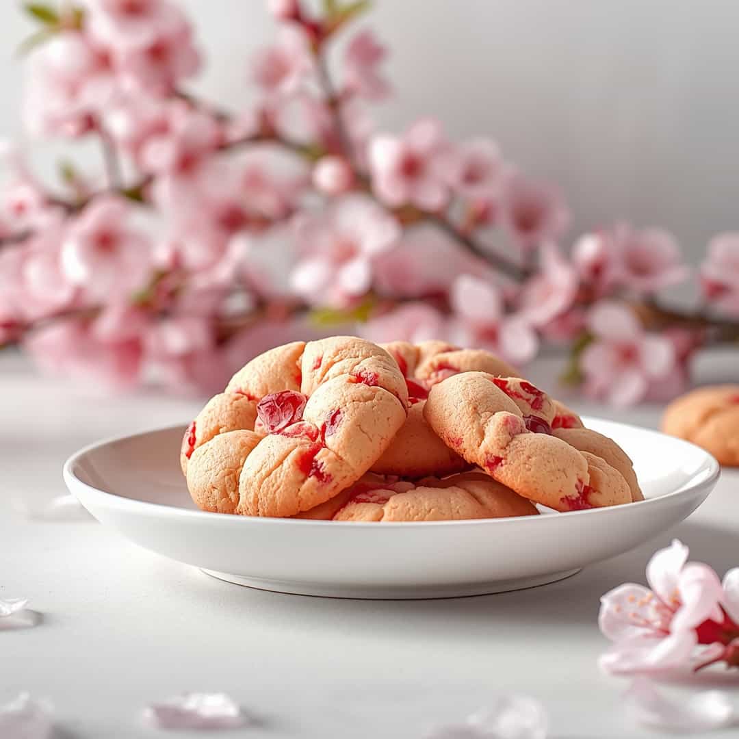 Cherry Blossom Cookies - chewy soft-baked center and crisp edges with drizzled melted chocolate