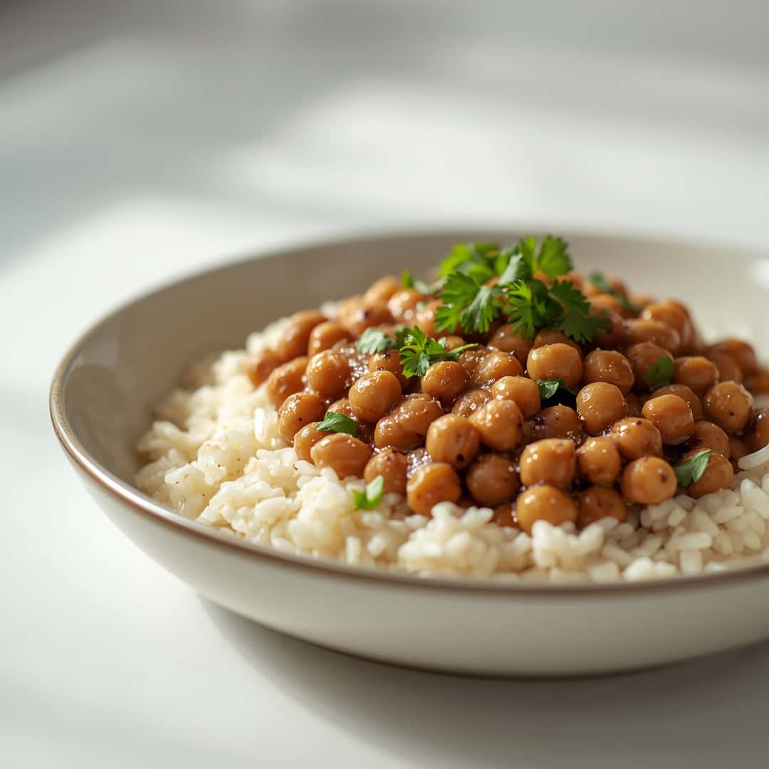 Chicken rice black eyed peas - succulent simmered chicken smothered in rich pan sauce with fresh rosemary sprigs and pan drippings