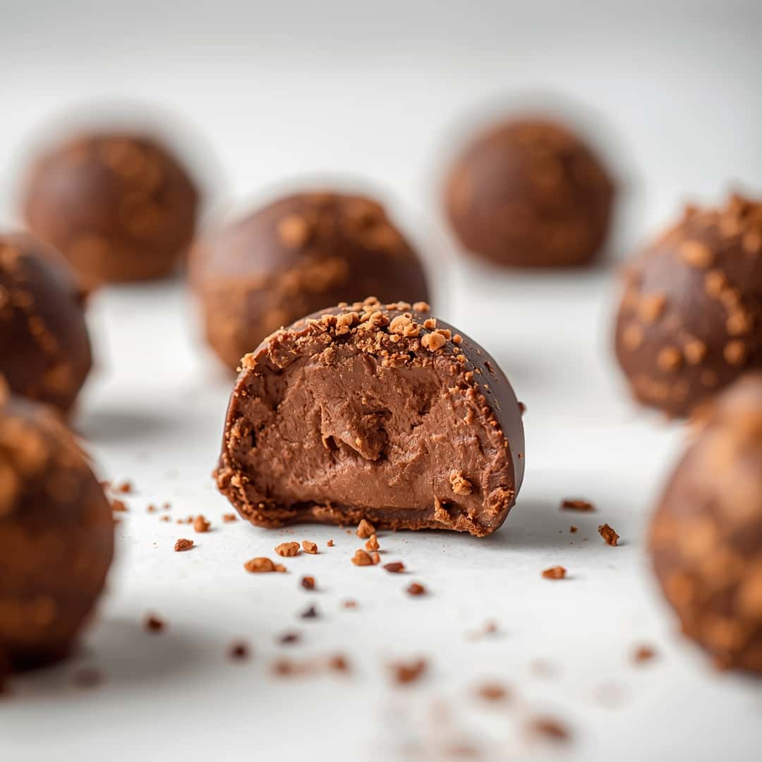 Chocolate Buttercream Truffles - rich fudgy consistency with glossy chocolate finish with chopped toasted nuts