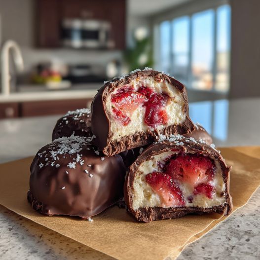 Chocolate-Covered Strawberry Yogurt Clusters - crackly top surface and decadent chocolate interior with flake sea salt crystals