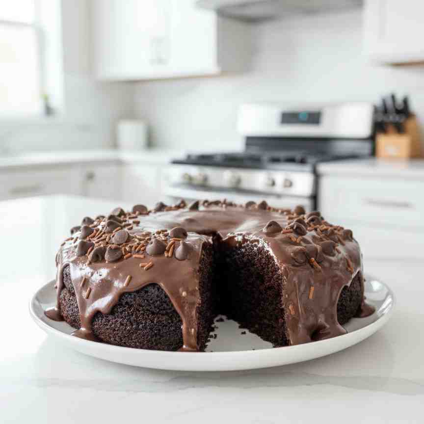 Chocolate Ganache Cake - moist with a dollop of whipped topping