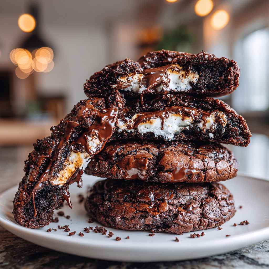 Chocolate Marshmallow Swirl Cookies - rich fudgy consistency with glossy chocolate finish with chopped toasted nuts