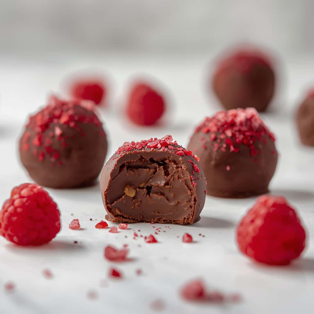 Chocolate Raspberry Truffles - crackly top surface and decadent chocolate interior with flake sea salt crystals