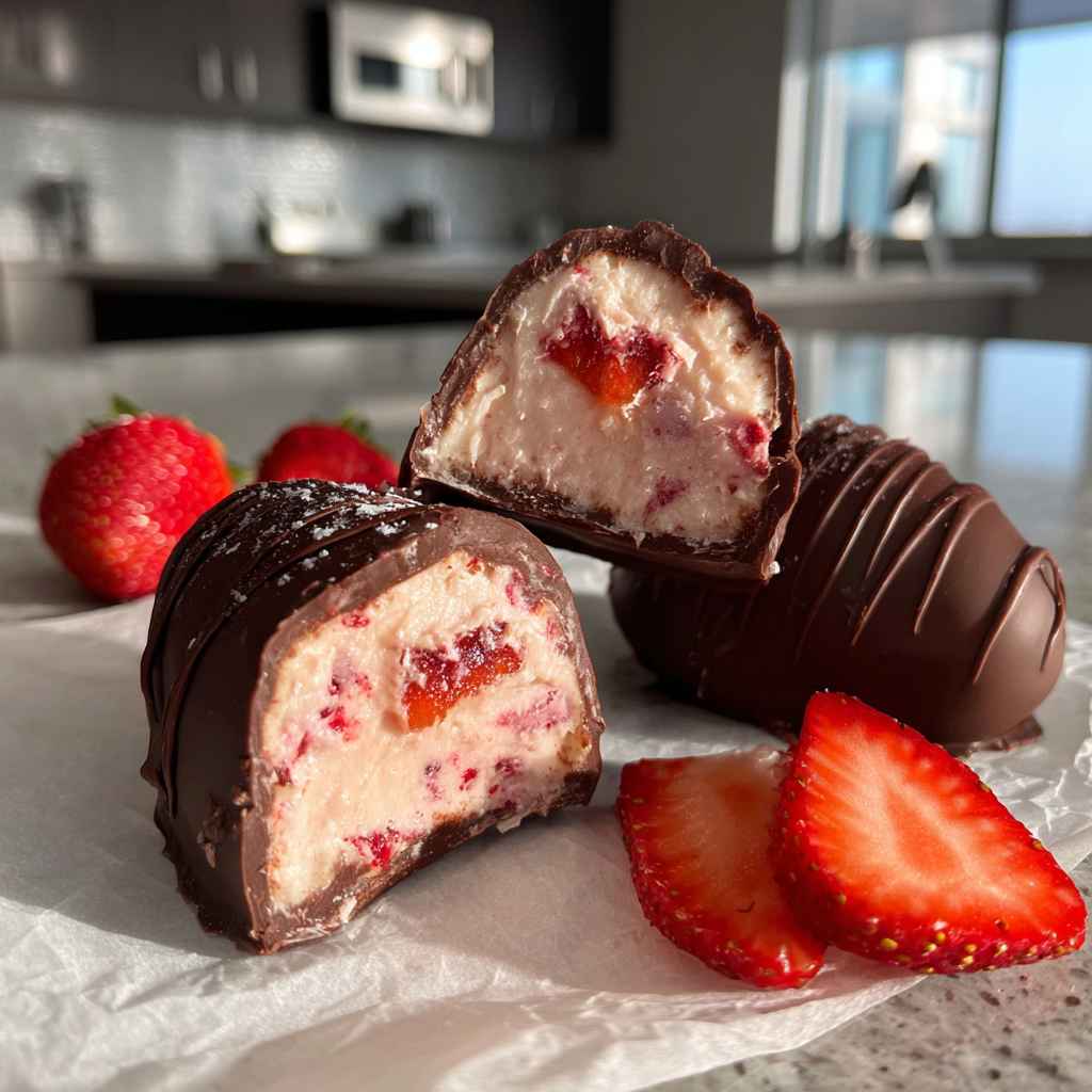 Chocolate Strawberry Yogurt Clusters (Viral Recipe!) - crackly top surface and decadent chocolate interior with flake sea salt crystals