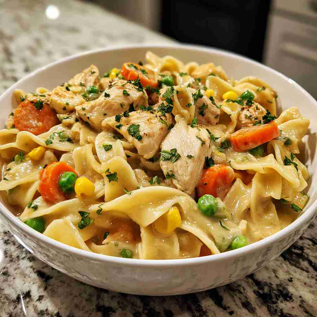 Classic Chicken Pot Pie Pasta - tender with a light drizzle of sweet glaze