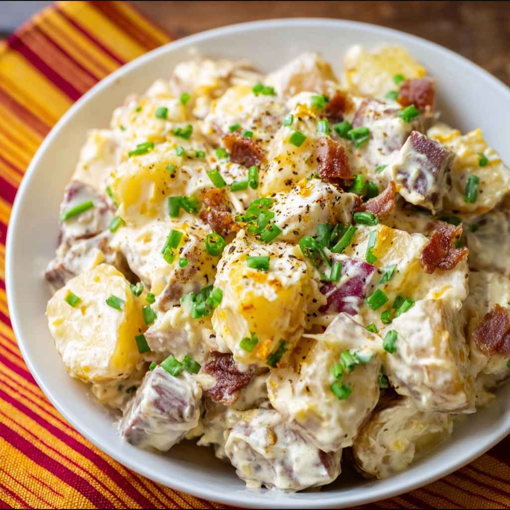 Classic Steakhouse Potato Salad - colorful crunchy medley with radiant fresh textures with a light drizzle of vinaigrette