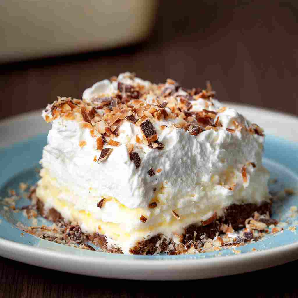 Coconut Cream Lush Dessert - homemade dish showcasing wholesome fresh ingredients with microgreens and lemon zest