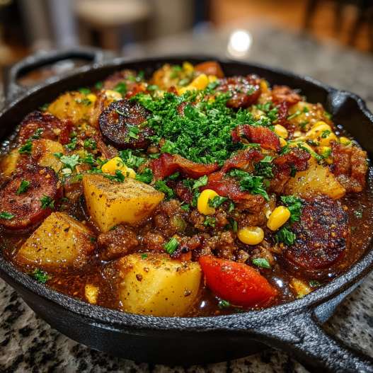 Cowboy Stew - comforting homemade broth with tender vegetables with chopped fresh Italian parsley