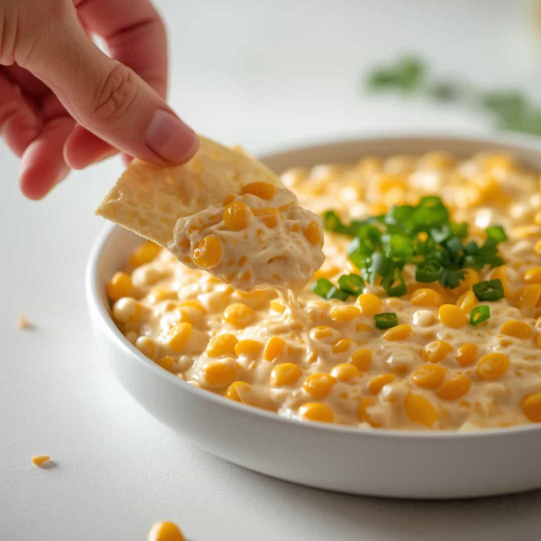 Crack Corn Dip - seasoned crunchy edges with vibrant dipping sauce with fresh cilantro leaves and sliced jalapeños