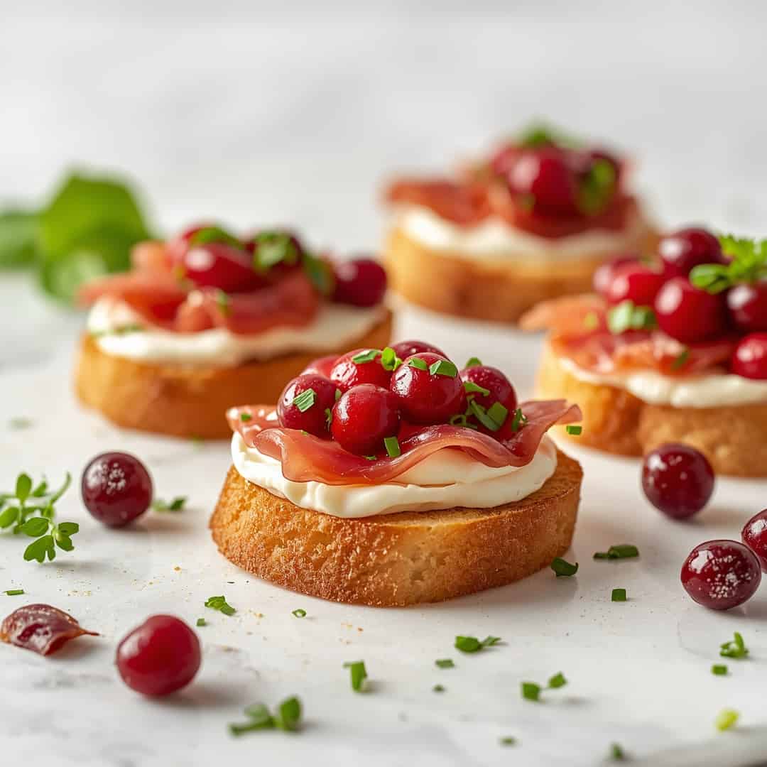 Cranberry Brie Prosciutto Crostini - tender with fresh seasonal herbs