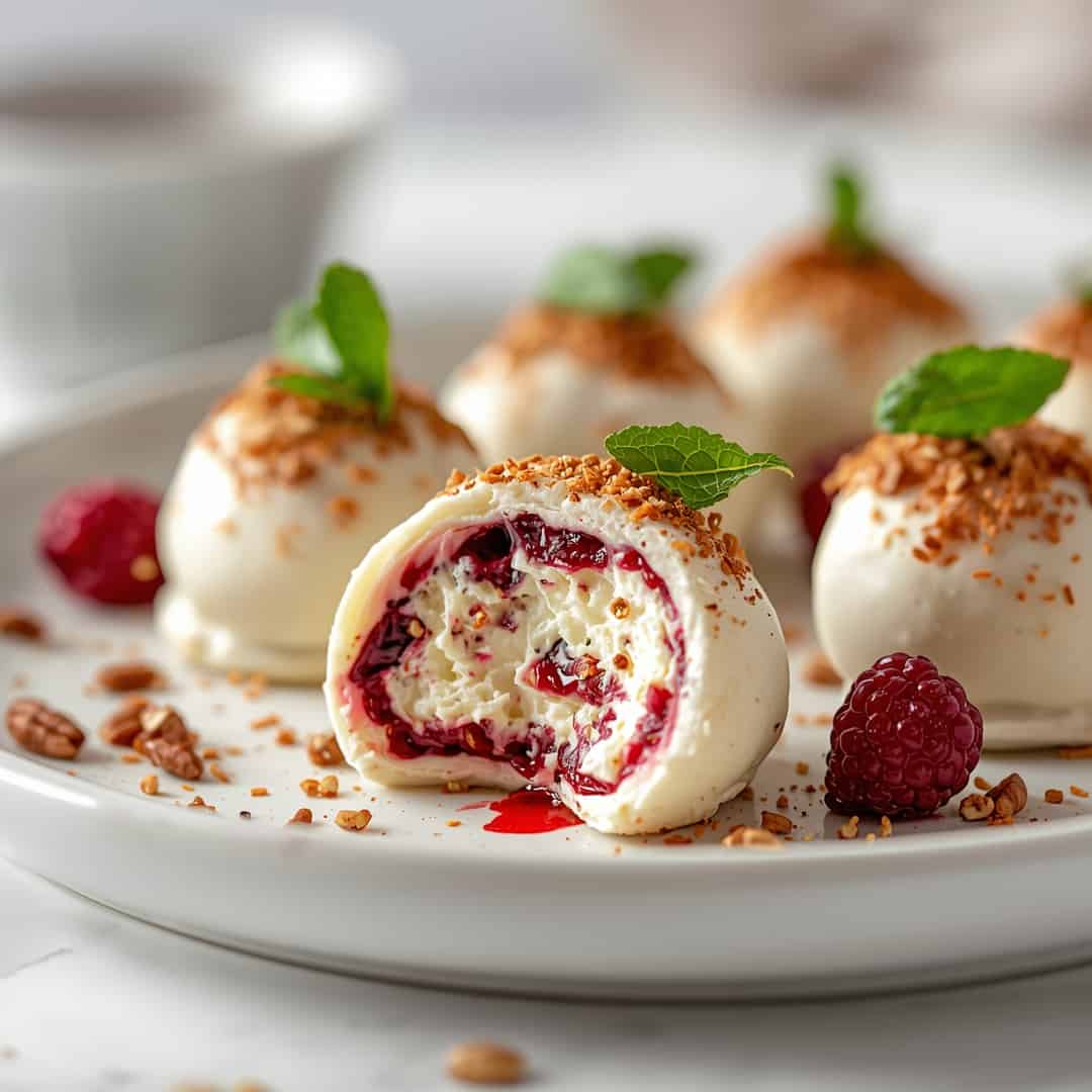 CRANBERRY PECAN GOAT CHEESE TRUFFLES - rich fudgy consistency with glossy chocolate finish with chopped toasted nuts