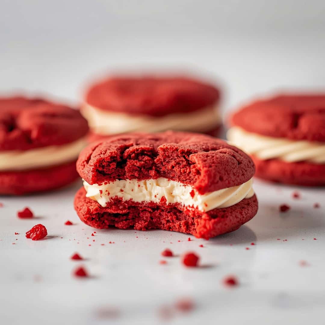 Cream Cheese Filled Red Velvet Cookies - rich fudgy consistency with glossy chocolate finish with chopped toasted nuts