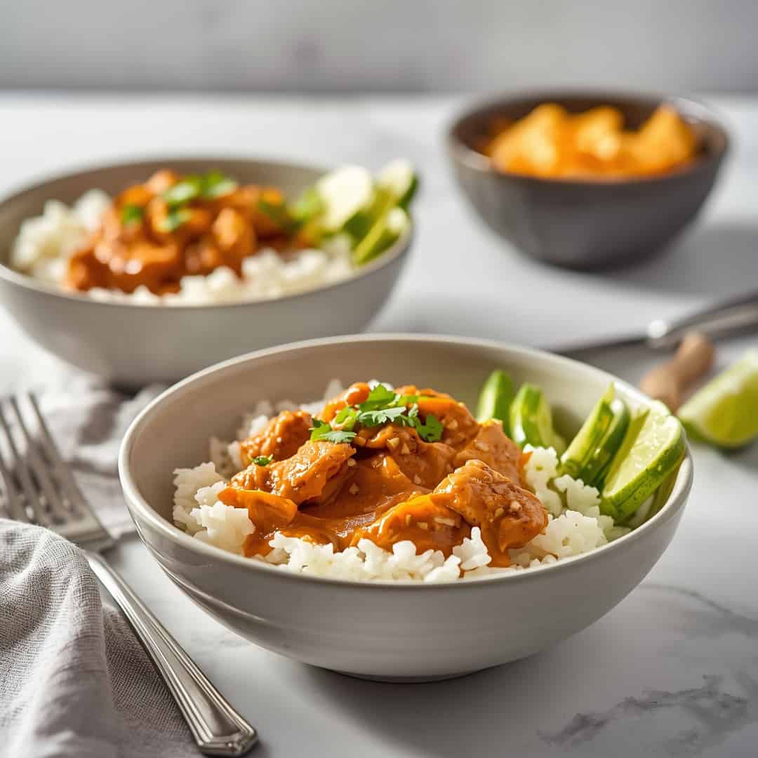 Creamy Cajun Chicken Rice Bowls - colorful crunchy medley with radiant fresh textures with fresh cracked pepper and lemon wedges